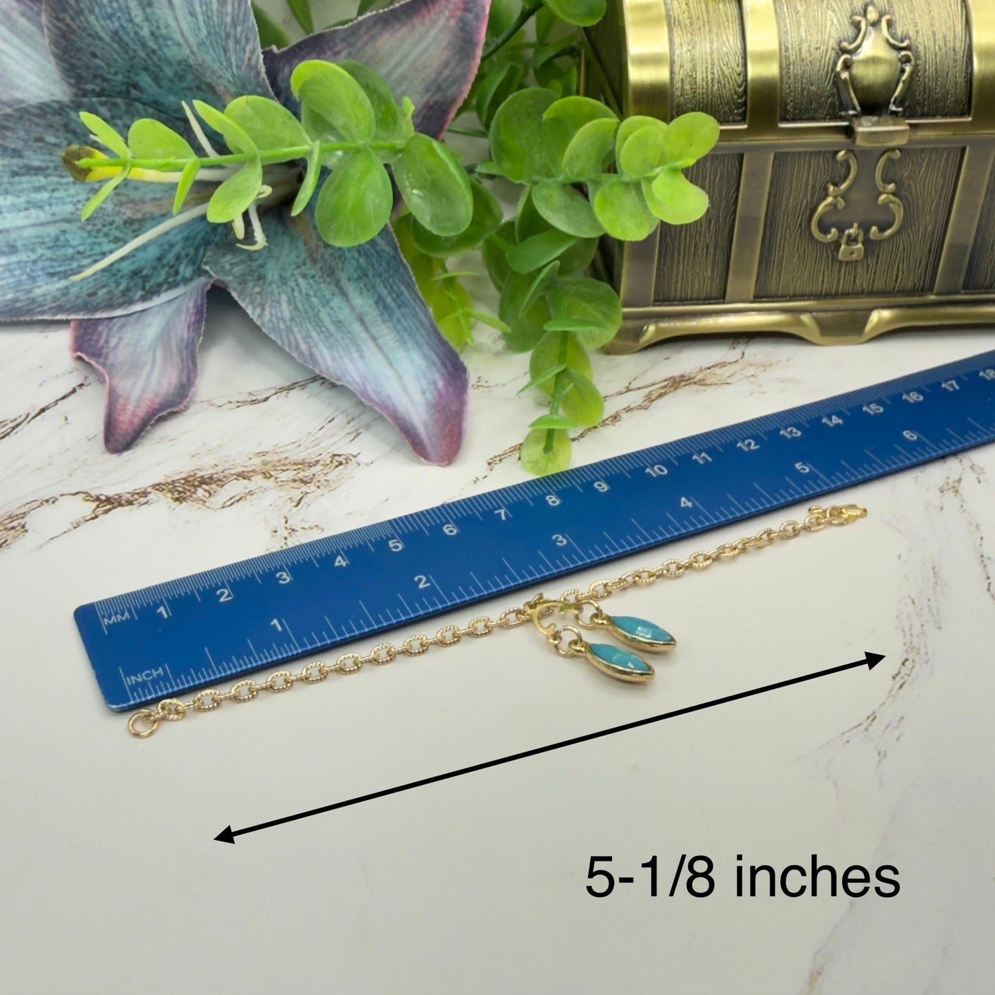 Turquoise Green Rhinestone Dual Pendant Gold Chain Dangle Doll Necklace & Earrings • 14 Inch Fashion Doll Jewelry