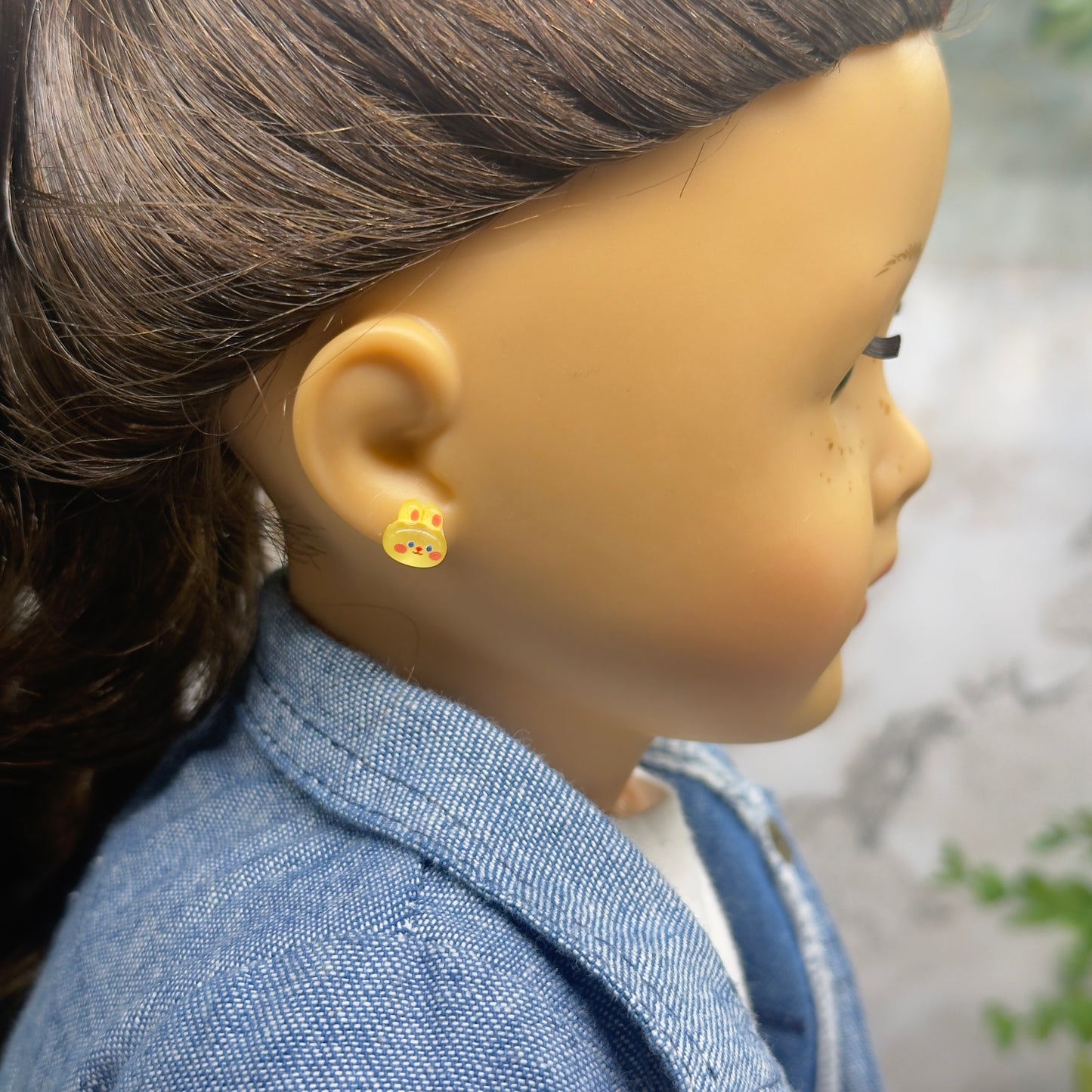 Yellow Bunny Easter Post Doll Earrings • 2mm Post for 18 Inch Fashion Doll