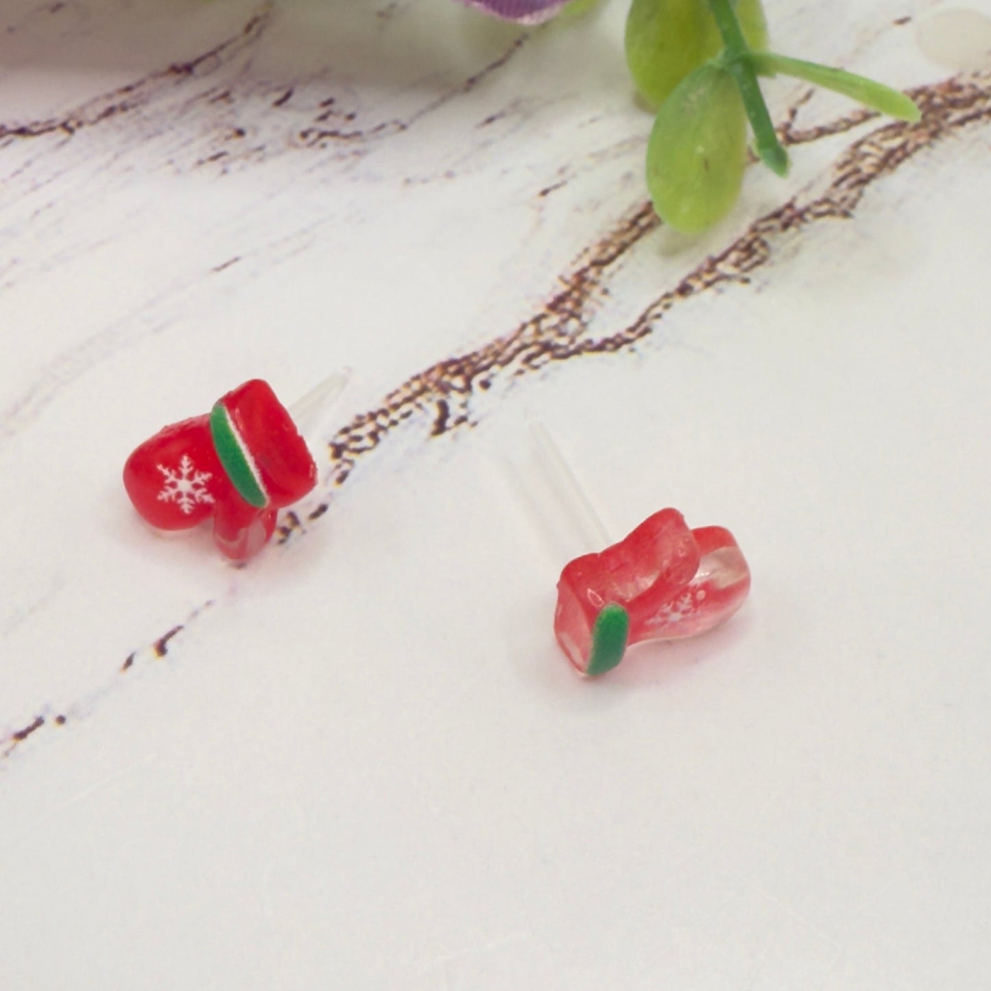 Red Christmas Mitten Silicone / Plastic Post Doll Earrings • 18 Inch Fashion Doll Jewelry