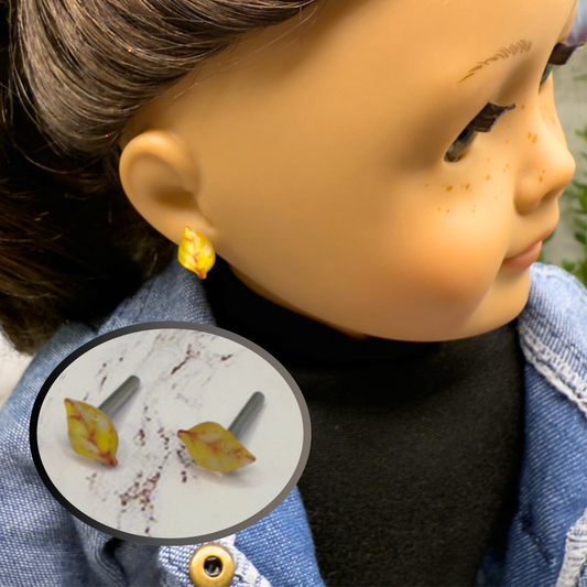 Yellow Golden Autumn Fall Leaf Post Doll Earrings •2mm Post • 18 Inch Fashion Doll
