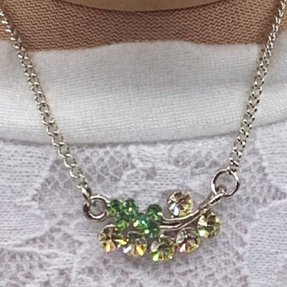 Clear Green Rhinestone Leaf Flower Pendant Gold Doll Necklace • 18” Doll Jewelry