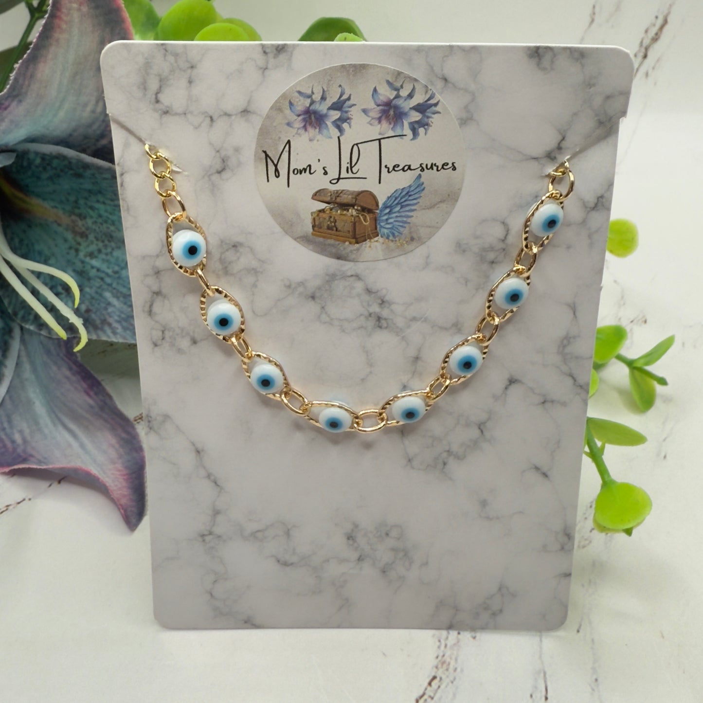 Blue Evil Eye Good Luck Gold Link Doll Necklace • 18 Inch Fashion Doll Jewelry