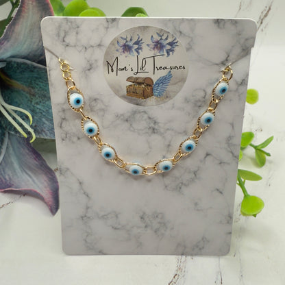 Blue Evil Eye Good Luck Gold Link Doll Necklace • 18 Inch Fashion Doll Jewelry