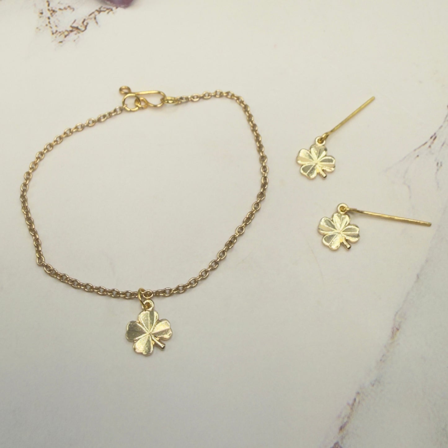 Gold Clover Charm Doll Necklace & Earrings • 18 Inch Fashion Doll Jewelry