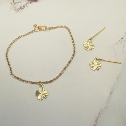 Gold Clover Charm Doll Necklace & Earrings • 18 Inch Fashion Doll Jewelry