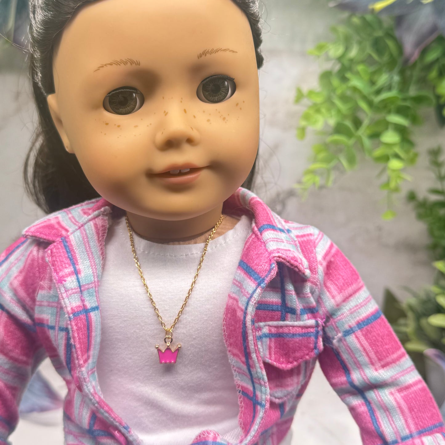 Pink Crown Charm Gold Chain Doll Necklace • 18 Inch Fashion Doll Jewelry