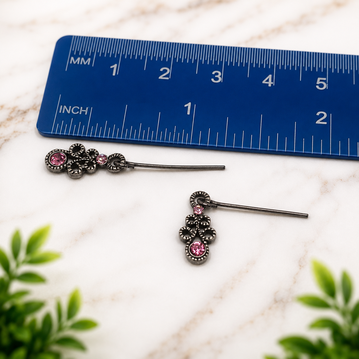 Pink Rhinestone Gun Metal Design Doll Necklace Earring Set • 18” Doll Jewelry
