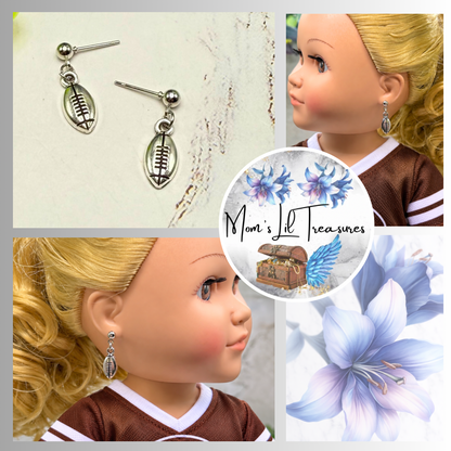 Silver Football Sports Charm Doll Earrings | for 18 Inch Fashion Doll