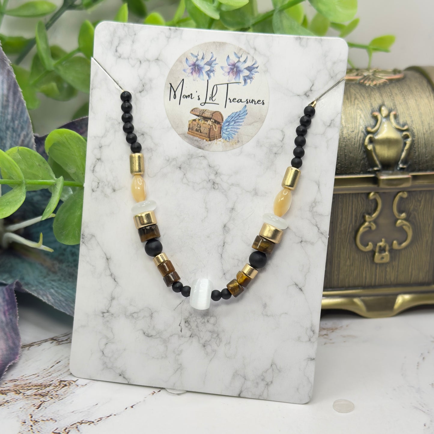 Multi Color Shape Brown Gold Beaded Doll Necklace • 18 Inch Fashion Doll Jewelry