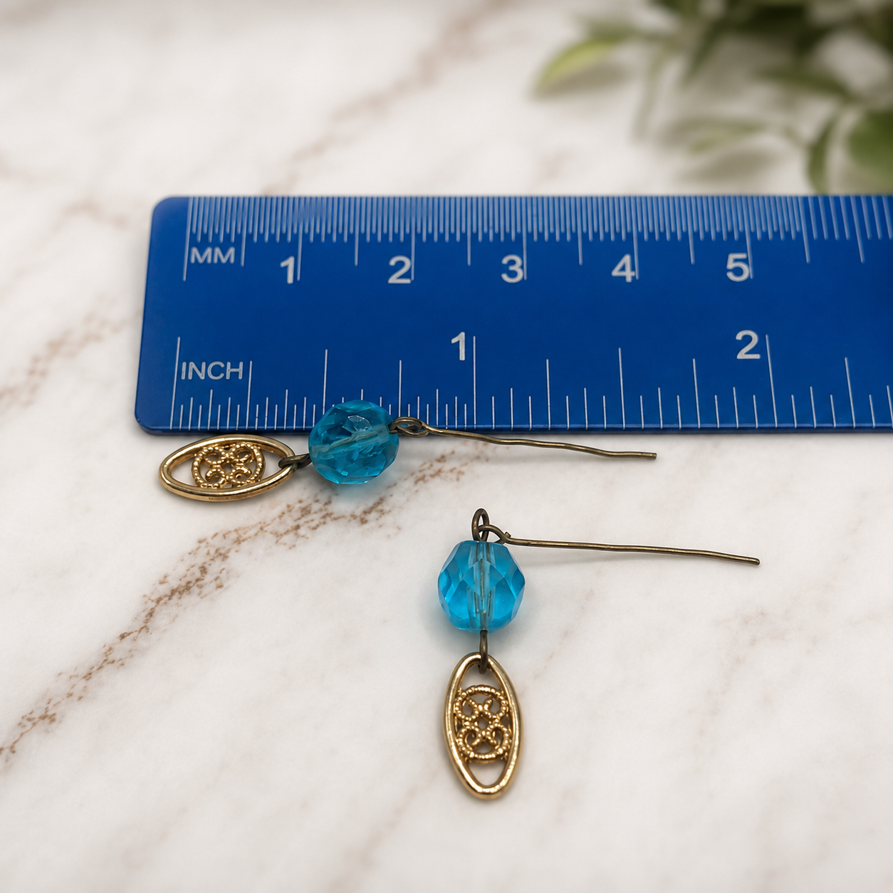 Turquoise Blue Glass Gold  Dangle Doll Earrings for 18 Inch Fashion Doll • Doll Jewelry