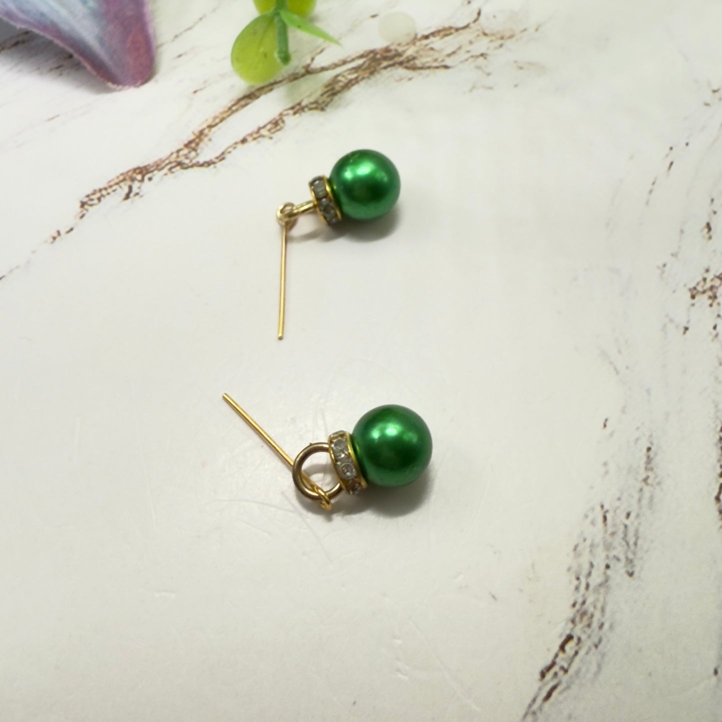Green Christmas Ornament Charm Dangle Doll Earrings • 18 Inch Fashion Doll Jewelry