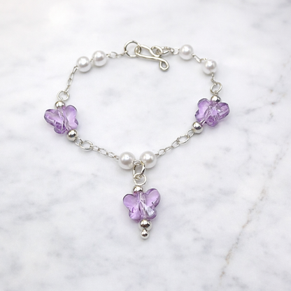 Purple Acrylic Crystal Butterfly & Pearl Silver Chain Doll Necklace for 14 Inch Fashion Dolls