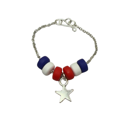 Red White Blue Beaded Silver Star Charm Doll Necklace for 16 Inch Fashion Doll
