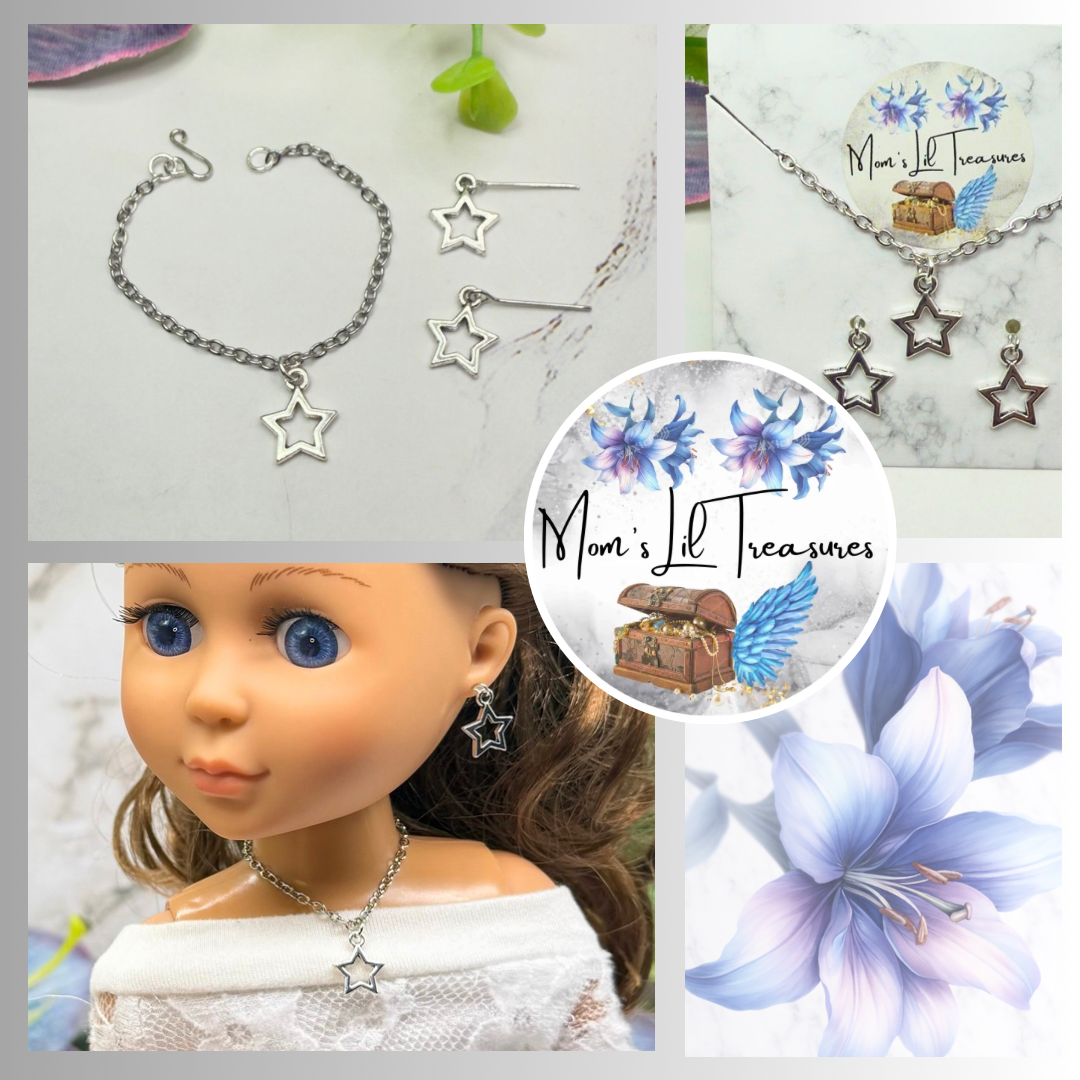 Silver Star Charm Doll Necklace & Earrings Set for 14 Inch Fashion Dolls
