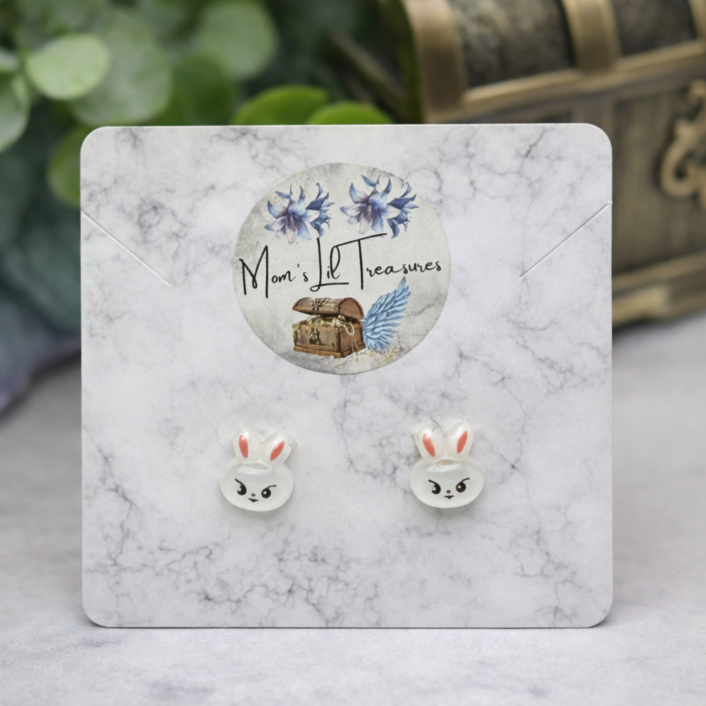 White Bunny Face Easter Post Doll Earrings • 2mm Post for 18 Inch Fashion Dolls