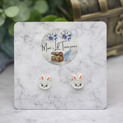 White Bunny Face Easter Post Doll Earrings • 2mm Post for 18 Inch Fashion Dolls
