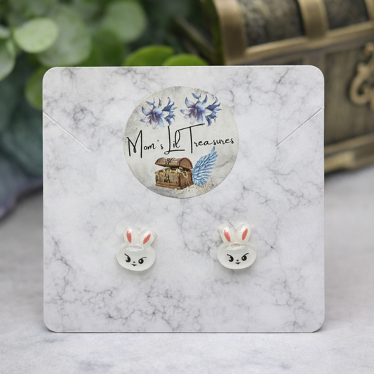 White Bunny Face Easter Post Doll Earrings • 2mm Post for 18 Inch Fashion Dolls
