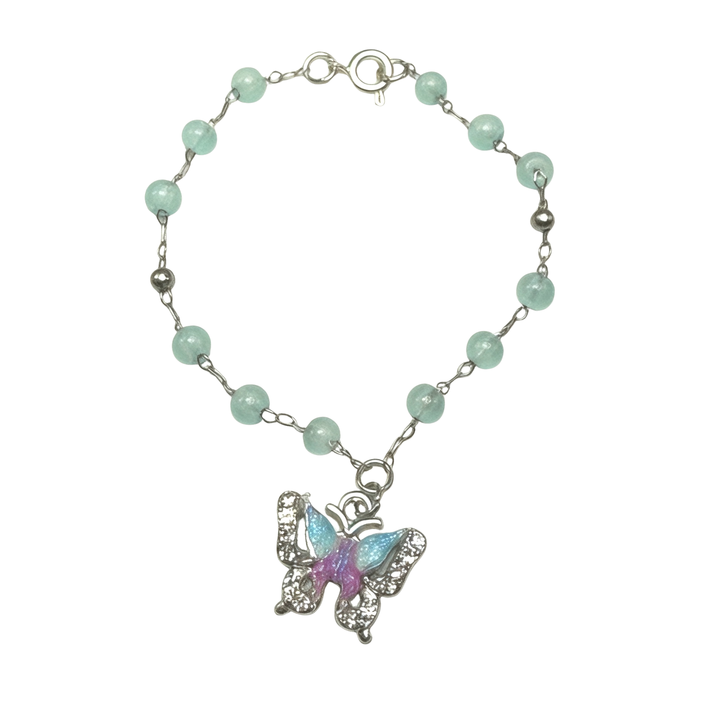 Blue Purple Butterfly Charm Light Blue Beaded Doll Necklace • 18 Inch Fashion Doll Jewelry