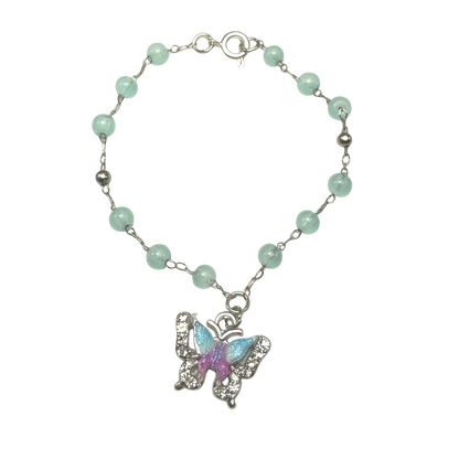 Blue Purple Butterfly Charm Light Blue Beaded Doll Necklace • 18 Inch Fashion Doll Jewelry