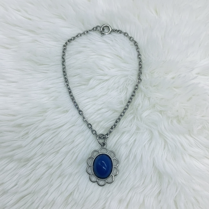 Oval Dark Blue Silver Filigree Pendant Doll Necklace • 18” Fashion Doll Jewelry