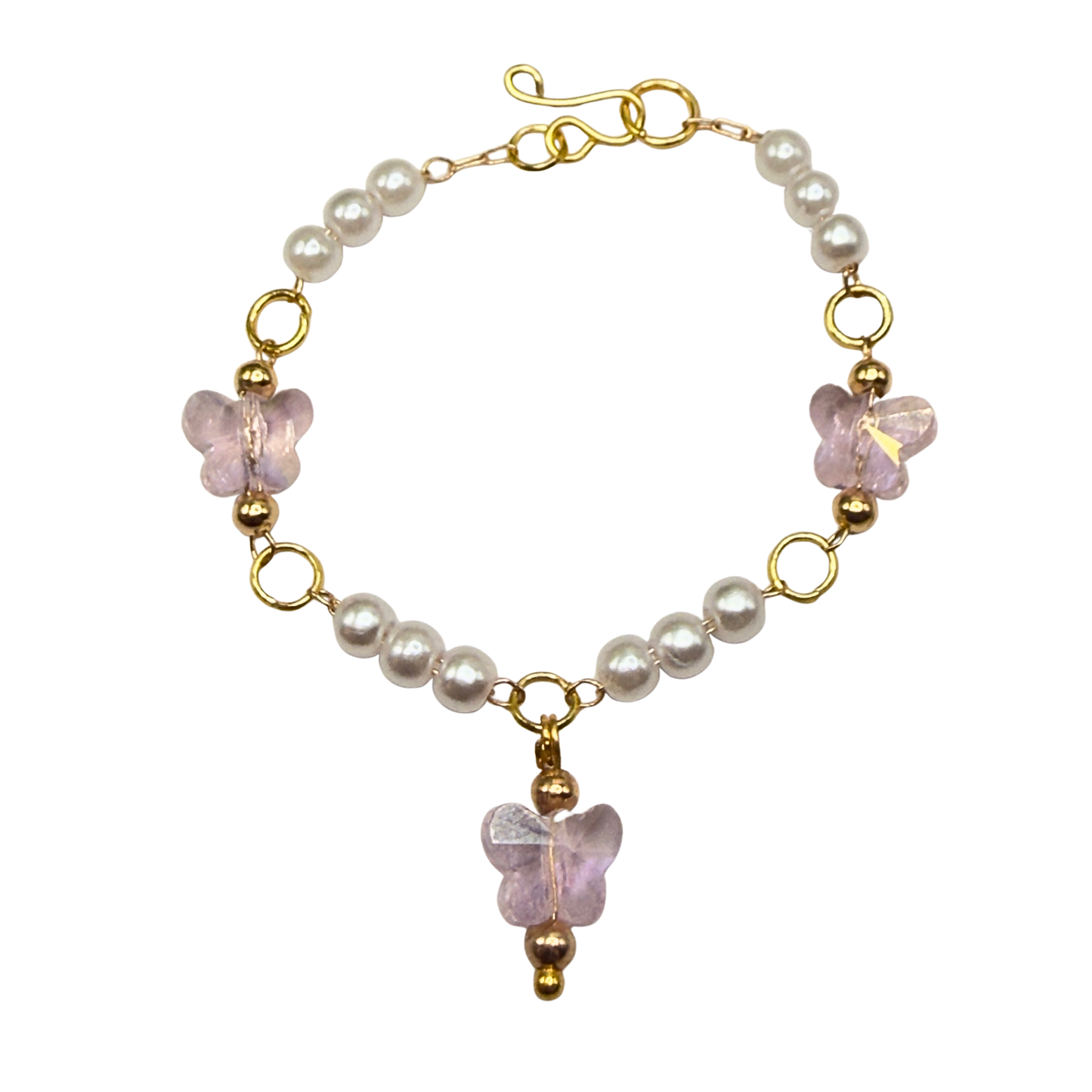 Light Pink Crystal Butterfly & Pearl Beaded Doll Necklace • 14 Inch Fashion Doll Jewelry