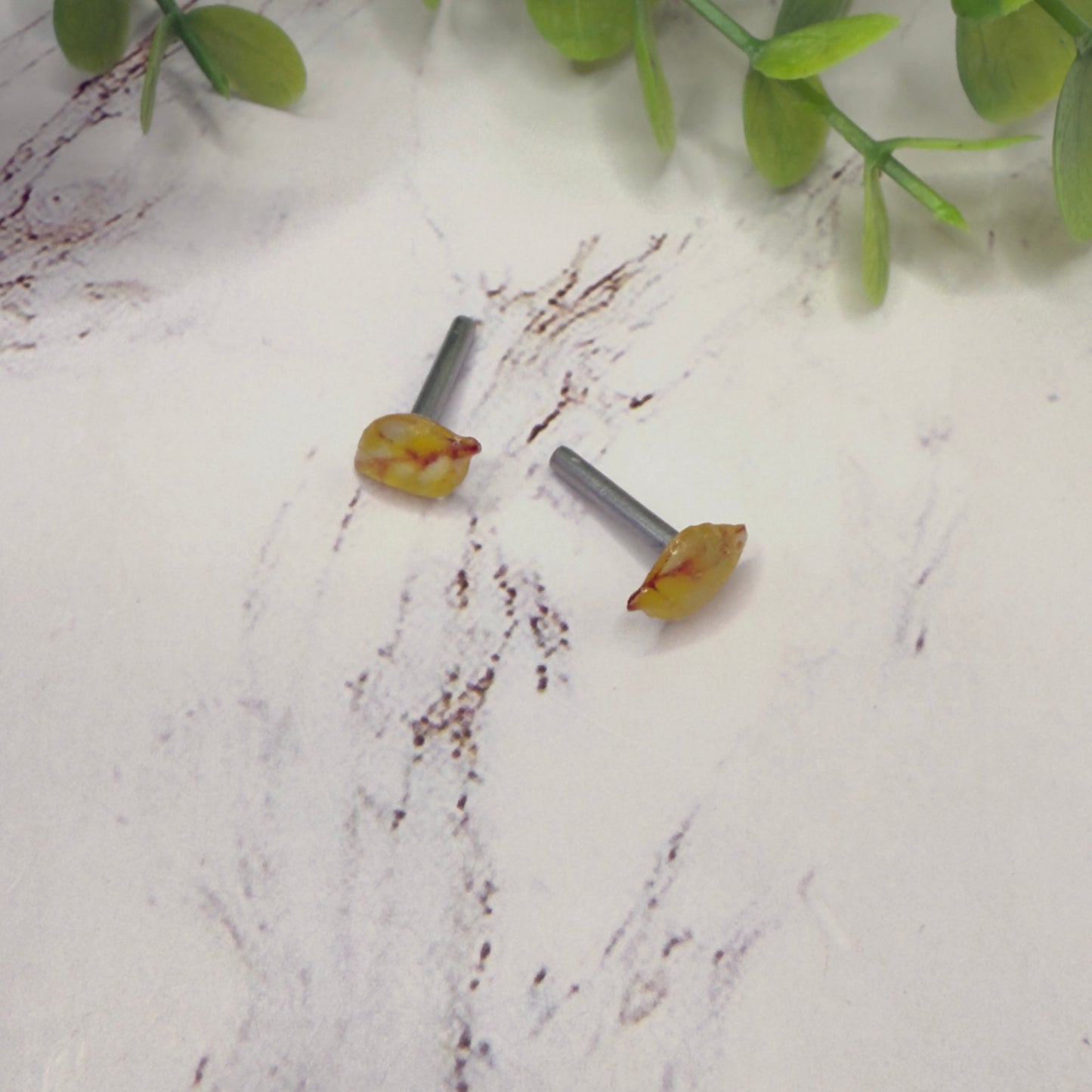 Yellow Golden Autumn Fall Leaf Post Doll Earrings •2mm Post • 18 Inch Fashion Doll