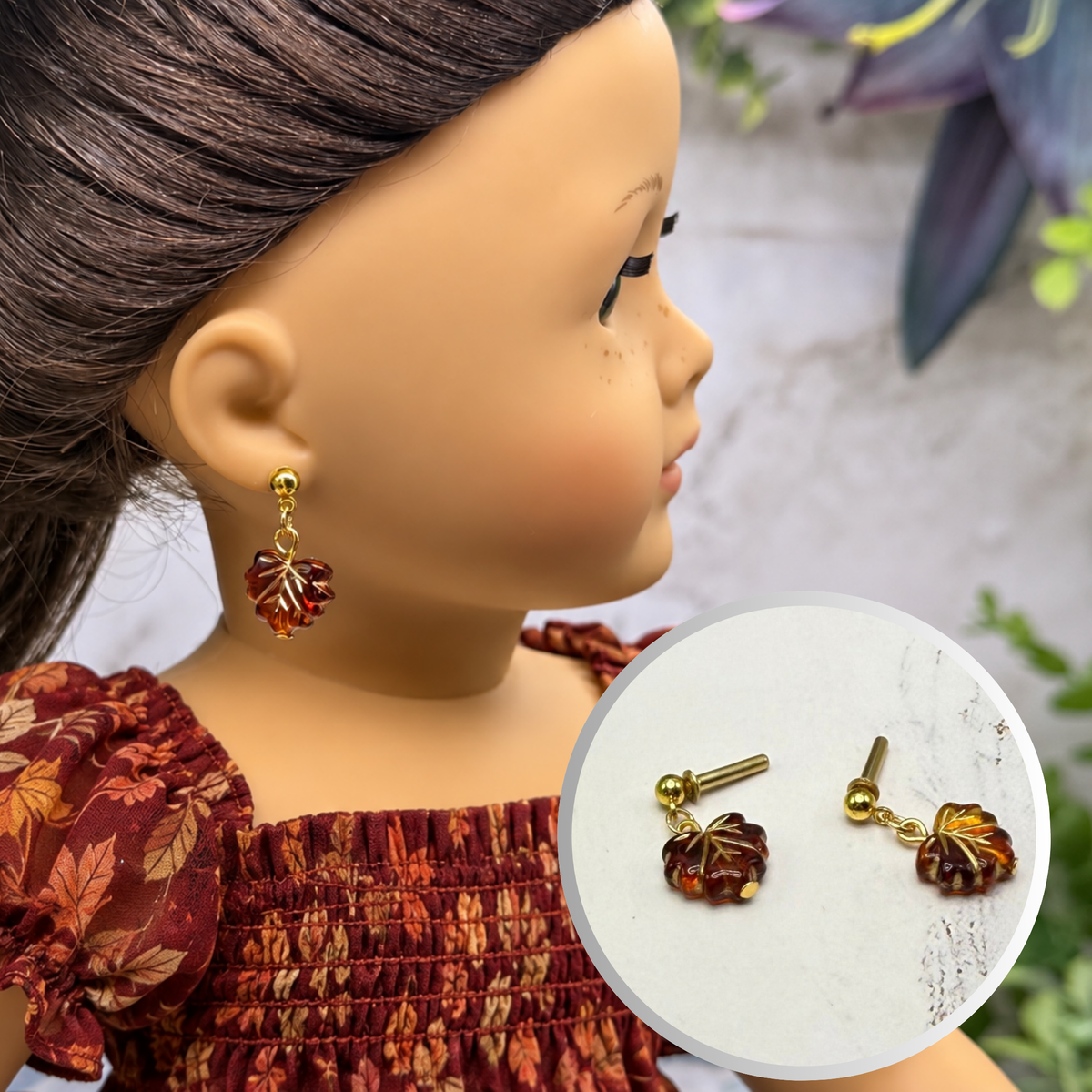 Autumn Fall Leaf Dangle 2mm Post Doll Earrings | fits 18 Inch Dolls • American Girl