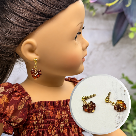 Autumn Fall Leaf Dangle 2mm Post Doll Earrings | fits 18 Inch Dolls • American Girl