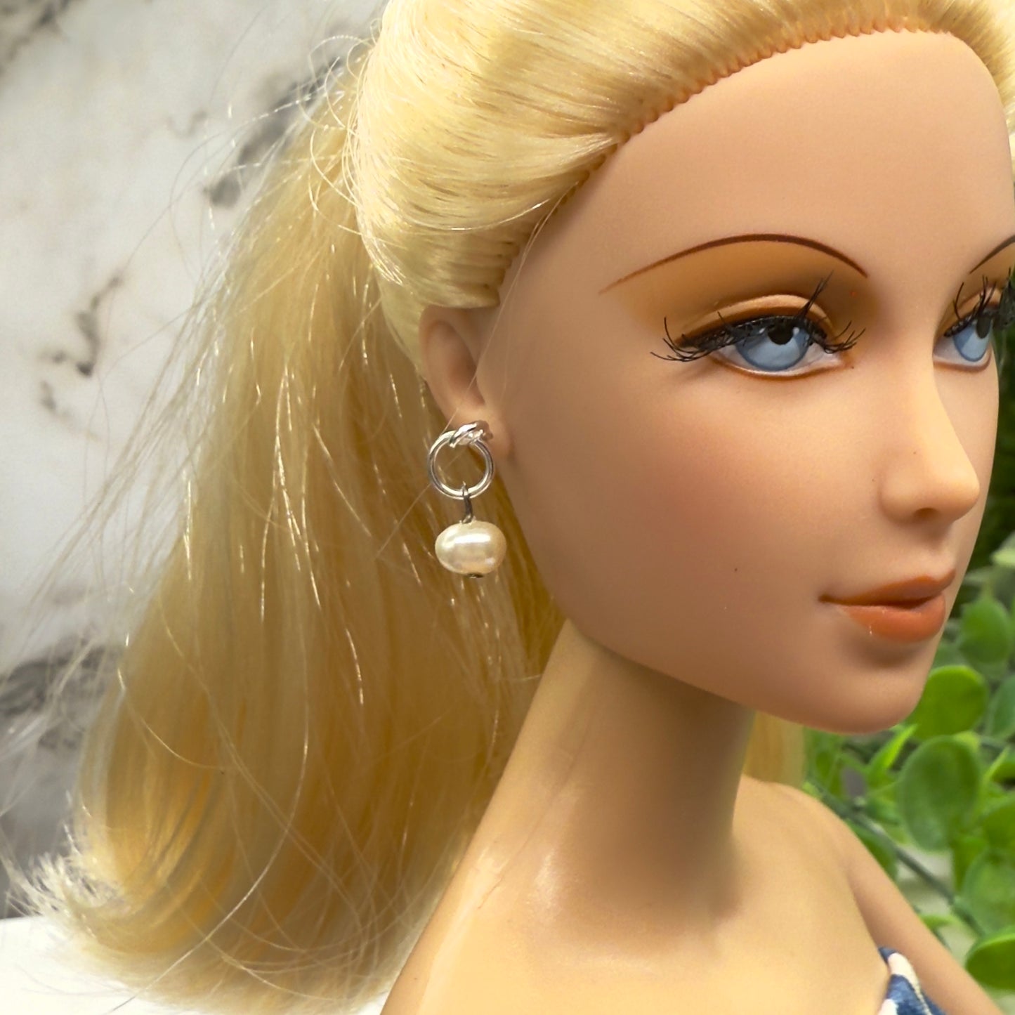 Silver Hoop & Pearl Dangle Doll Earrings • 16 Inch Fashion Doll Jewelry