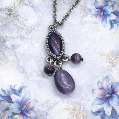 Misty Purple Cat’s Eye Glass Dangle Pendant Doll Necklace • 18 Inch Fashion Doll Jewelry