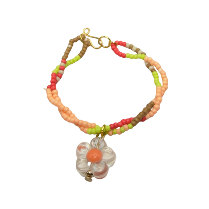 Clear Flower Charm Pink Green Coral Brown Beaded Doll Necklace • 14 Inch Fashion Doll Jewelry
