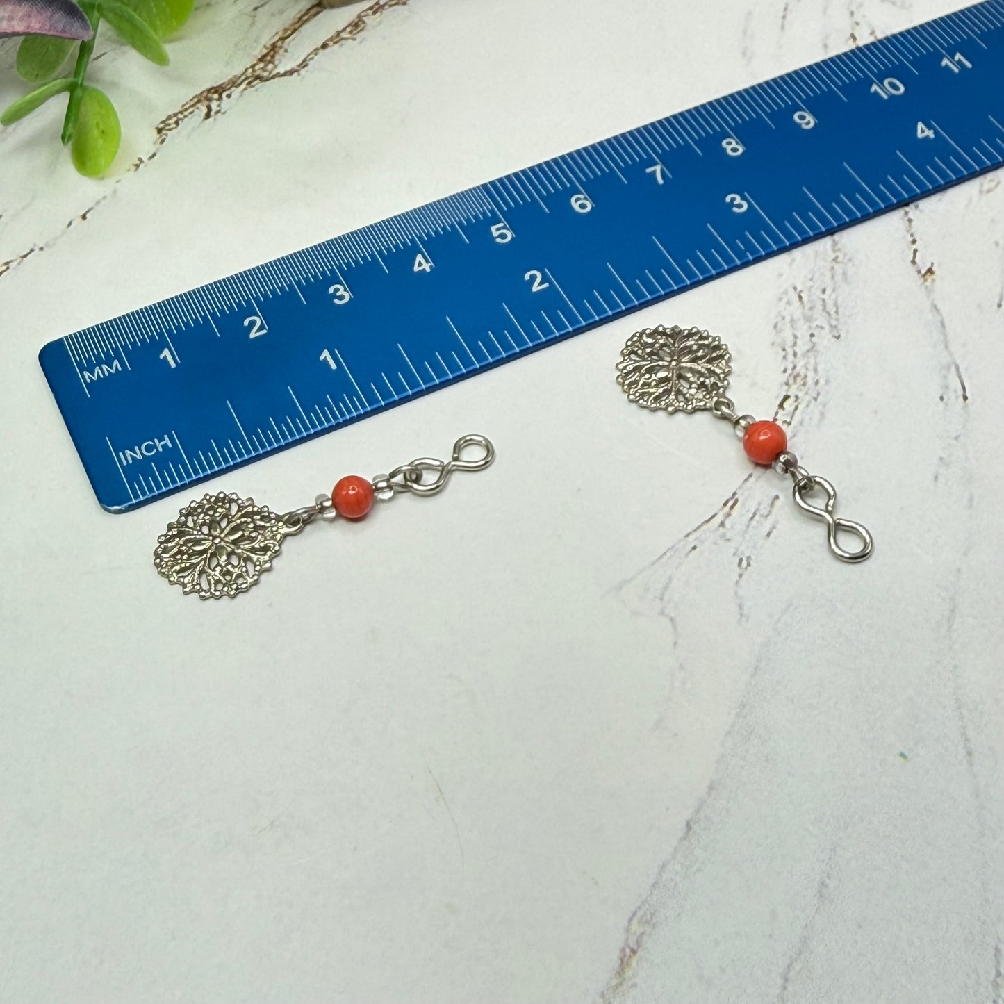 Dark Orange Bead with Silver Filigree Dangle Doll Earring DANGLE ONLY fits 2mm post for 18 Inch Fashion Dolls
