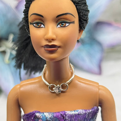 Silver Curved Link Rhinestone Charm Doll Necklace • 10-12 Inch Fashion Doll Jewelry 1:6