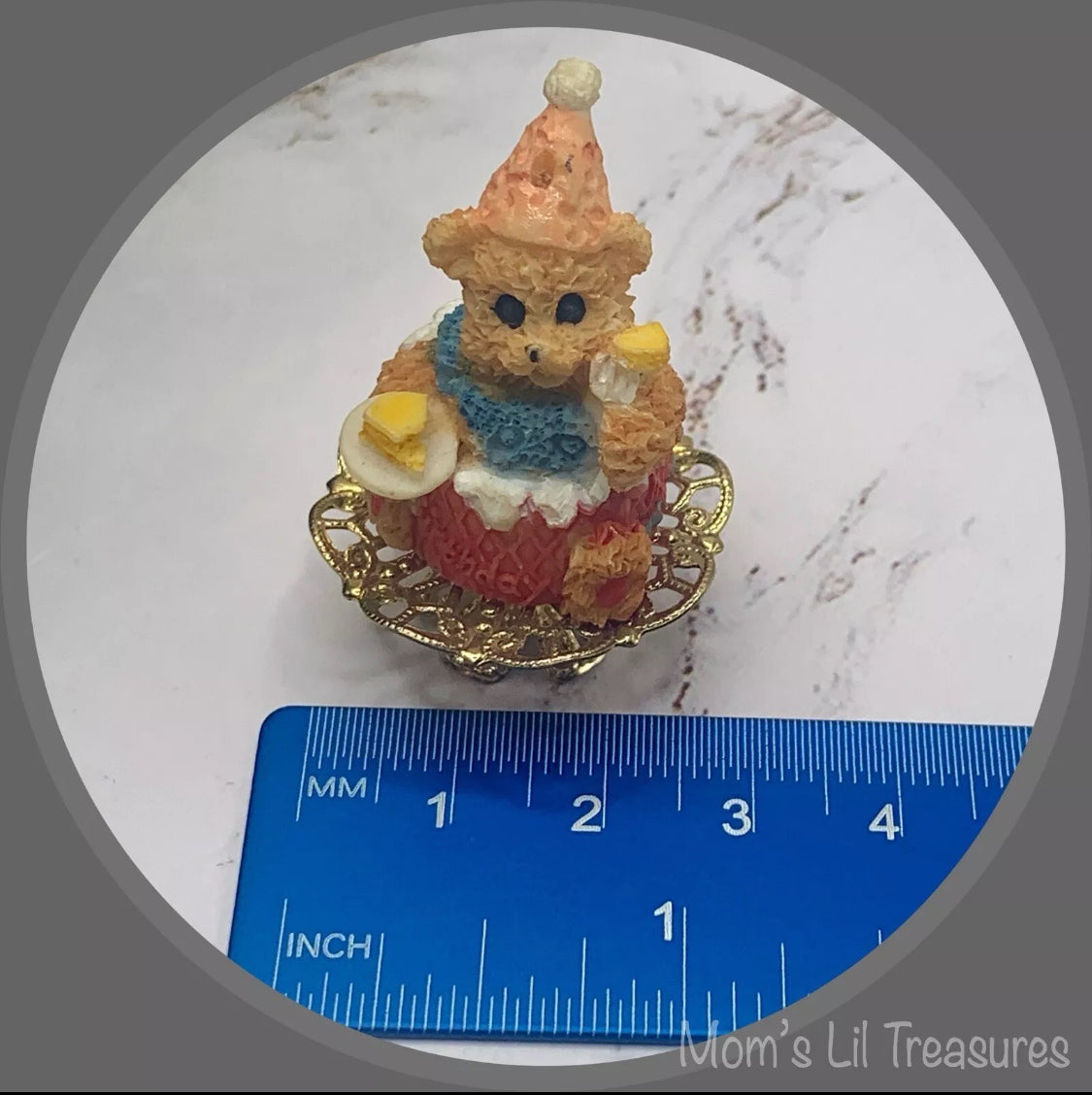 Dollhouse Miniatures • Teddy Bear Birthday Cake On Pedestal Platter