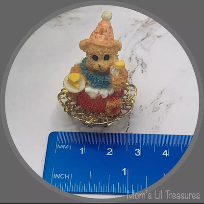 Dollhouse Miniatures • Teddy Bear Birthday Cake On Pedestal Platter