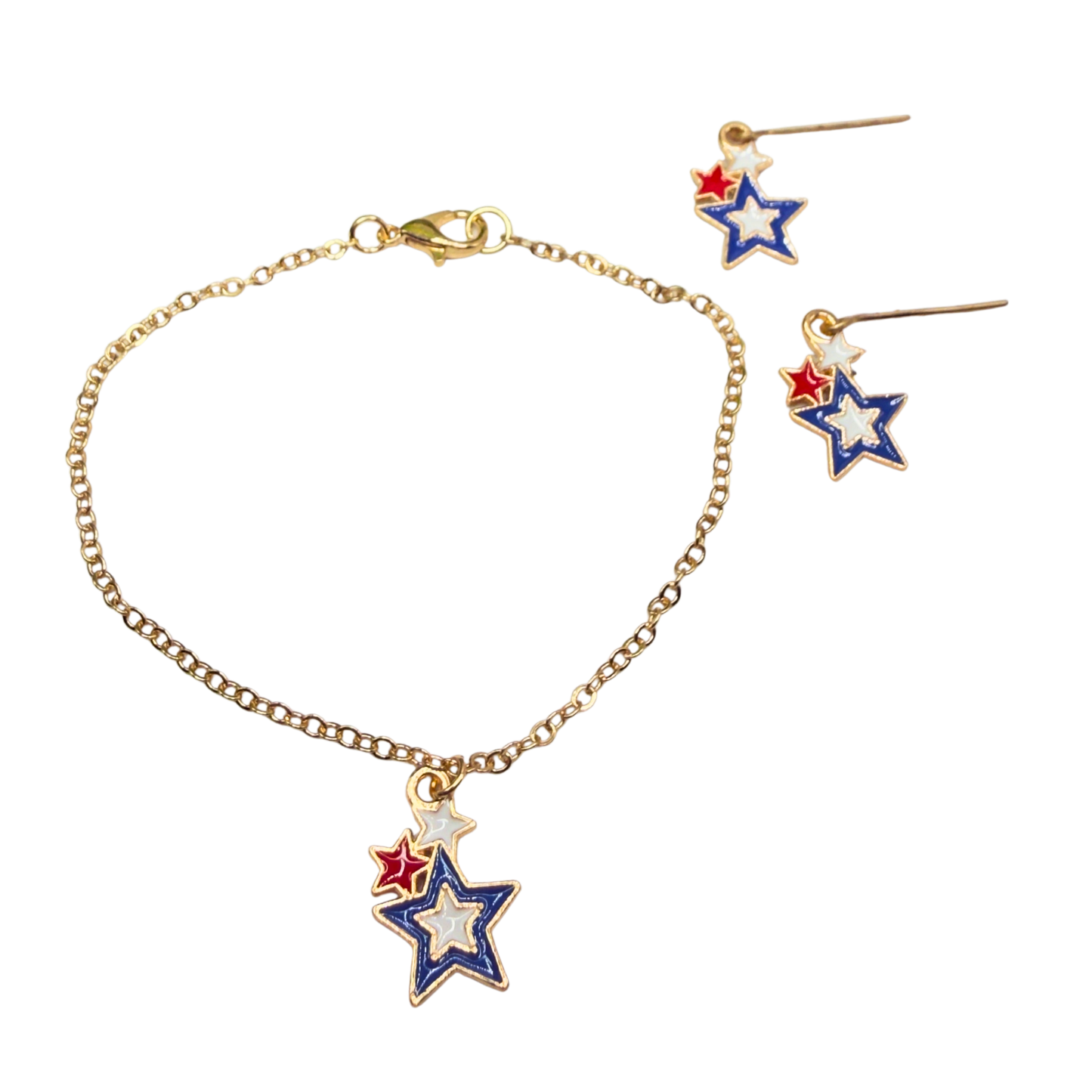 Red White Blue Multi Star Charm Doll Necklace & Earrings Set for 18 Inch Fashion Doll