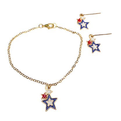 Red White Blue Multi Star Charm Doll Necklace & Earrings Set for 18 Inch Fashion Doll