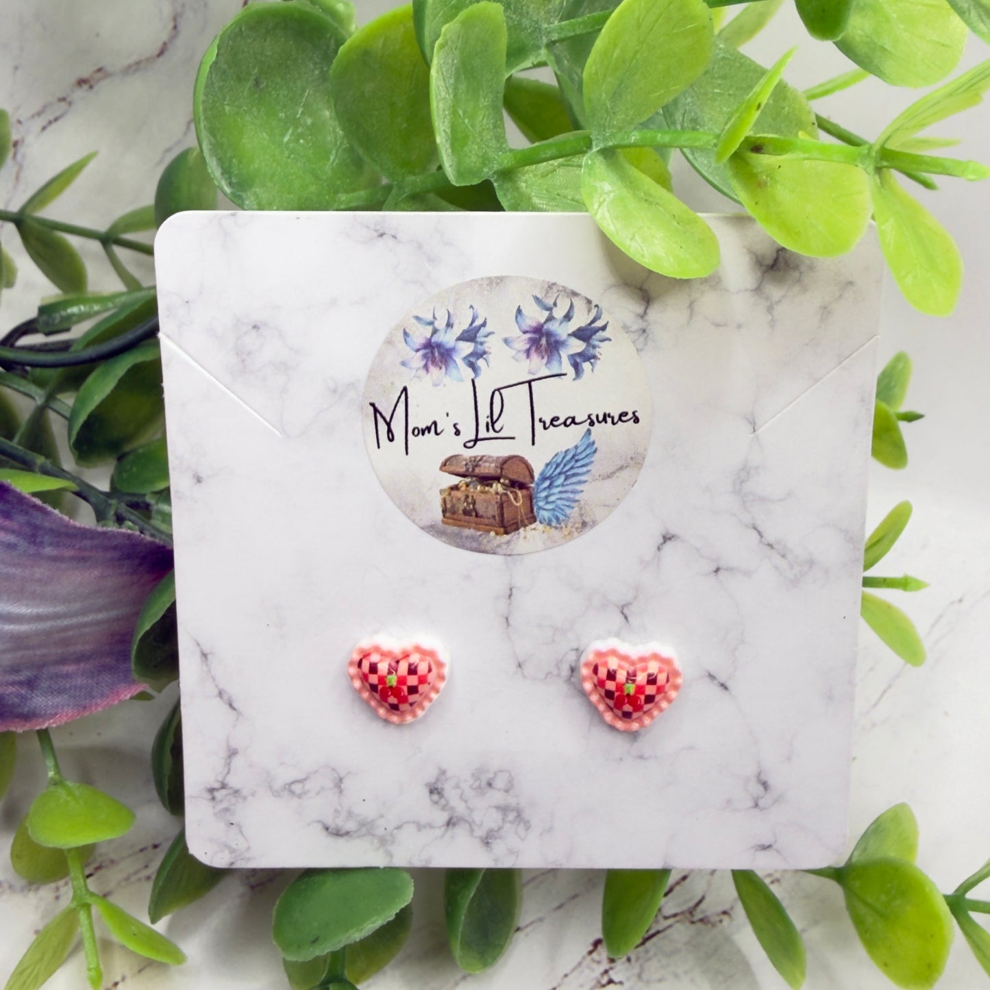 Coral Pink Lattice Design Heart Post Doll Earrings • 18 Inch Fashion Doll Jewelry