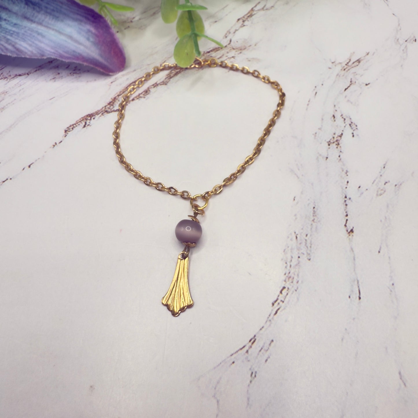 Mauve Purple Gold Fan Filigree Pendant Doll Necklace • 18 Inch Fashion Doll Jewelry