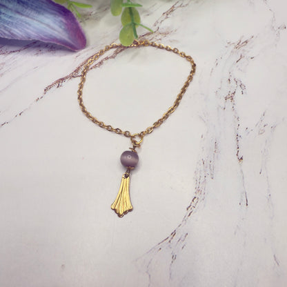 Mauve Purple Gold Fan Filigree Pendant Doll Necklace • 18 Inch Fashion Doll Jewelry