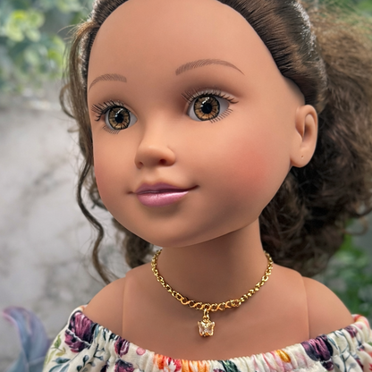 Gold Chain Clear Acrylic Crystal Butterfly Charm Doll Necklace • 18 Inch Fashion Doll Jewelry