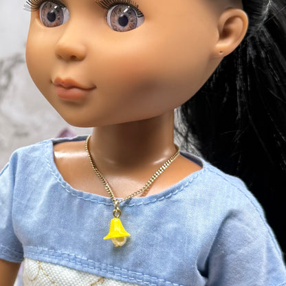 Yellow Flower Pearl Center Charm Gold Chain Doll Necklace • 14 Inch Fashion Doll Jewelry