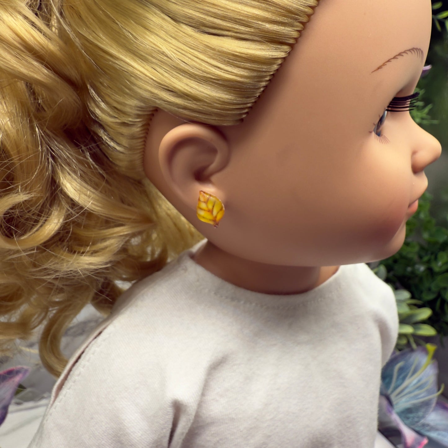 Golden Yellow Autumn Fall Leaf Post Doll Earrings • 18 Inch Fashion Doll Jewelry