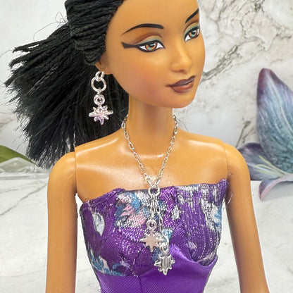 Silver Star Dangle Necklace & Earrings Set • 10-12 Inch Fashion Doll Jewelry 1:6