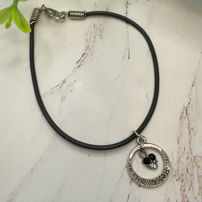 Black Gray Metallic Rhinestone Accent Circle Pendant Black Silicone Rubber Doll Necklace• 18 Inch Fashion Doll Jewelry