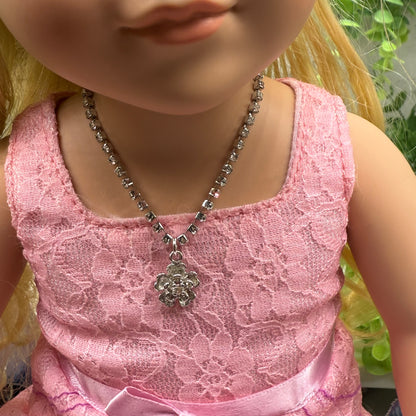 Clear Rhinestone Flower Pendant Doll Necklace • 18” Fashion Doll Jewelry
