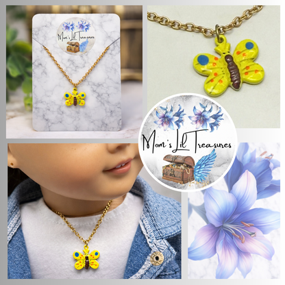 Yellow Enamel Butterfly Charm Gold Chain Doll Necklace • 18 Inch Fashion Doll Jewelry