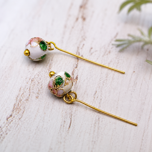 Pink White Flower Cloisonné Design Dangle Doll Earrings • 18 Inch Doll Jewelry
