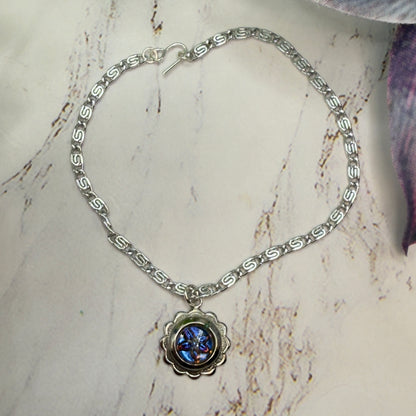 Blue Purple Flower Silver Filigree Pendant Doll Necklace • 18 Inch Fashion Doll Jewelry