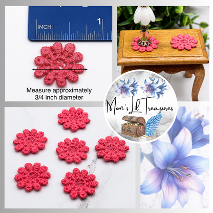 Set Of Six Pink Crochet Fabric Doilies Doily • Dollhouse Miniature Decor